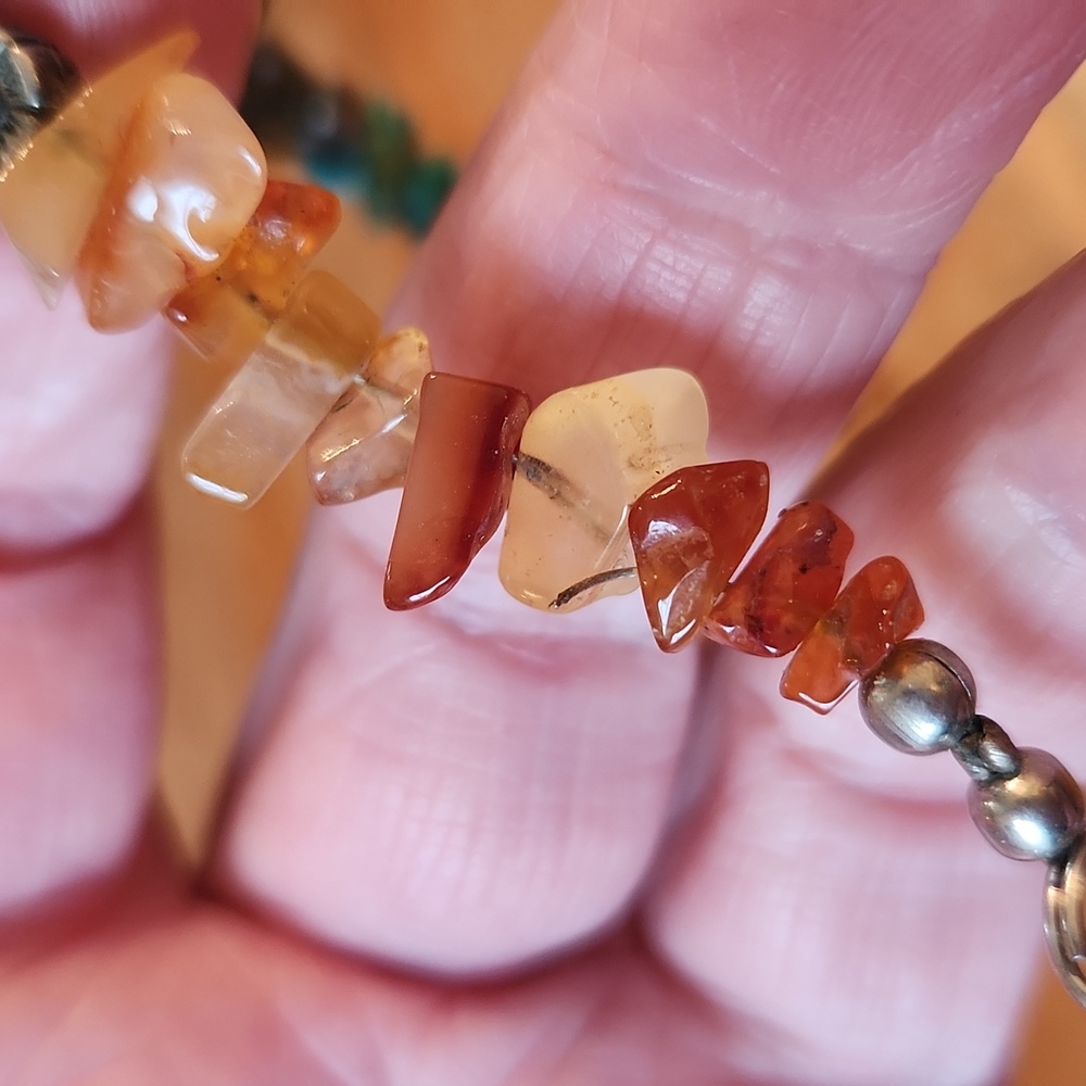 Native American Turquoise Tiger Eye Amber Necklace 17.5" - Picture 12 of 15
